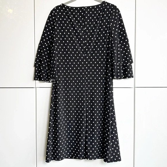 Lauren Ralph Lauren Black Dress Polka Dots Size 6 Liquid Knit Flutter Sleeves - Picture 5 of 8